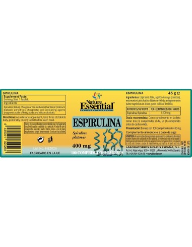 ESPIRULINA NATURE ESSENTIAL 400 MG 100 COMPRIMIDOS