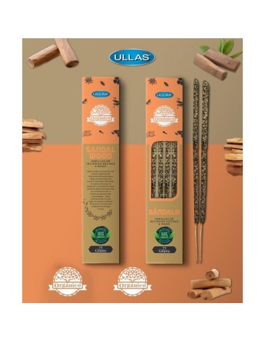 INCENSO DE SÁNDALO ORGÂNICO 100% NATURAL - VARINHAS DE INCENSO - ULLAS - 25 GRAMAS