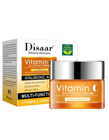 CREME DE CLAREAMENTO FACIAL VITAMINA C COM ÁCIDO HIALURÔNICO - DISAAR - 100% ORGÂNICO - 50 ML