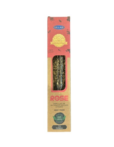 INCENSO DE ROSA ORGÂNICO 100% NATURAL - VARAS DE INCENSO - ULLAS - 25GR